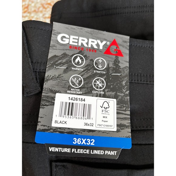 Gerry 36x32 Venture Fleece Lined Pants Black Warm Stretch Water Resistant - Picture 1 of 5